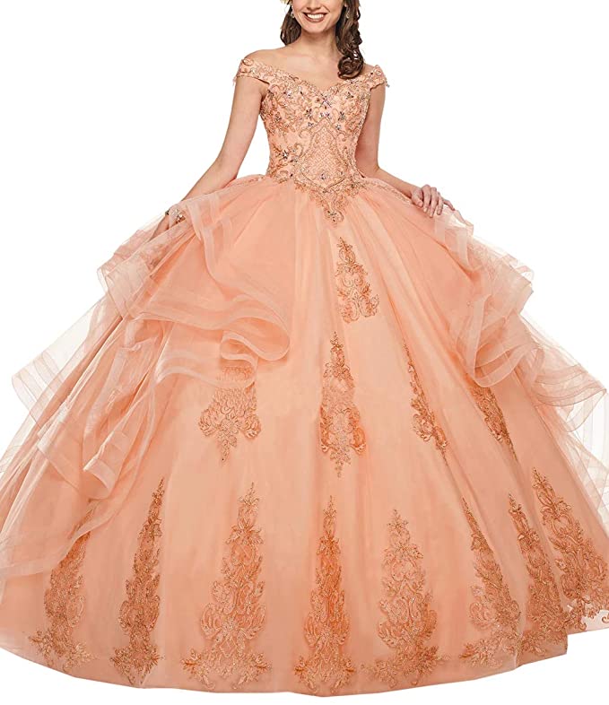 wedding dresses with color, orange wedding dresses, Long Orange Off The Shoulder with Beading Tulle Wedding Dress