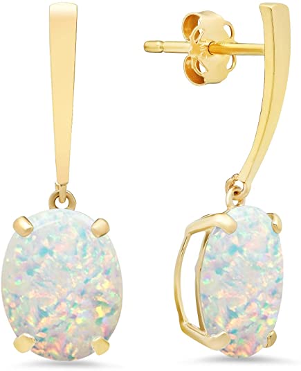 Certified 14k White Solitaire Oval-Cut Gemstone Drop Earrings