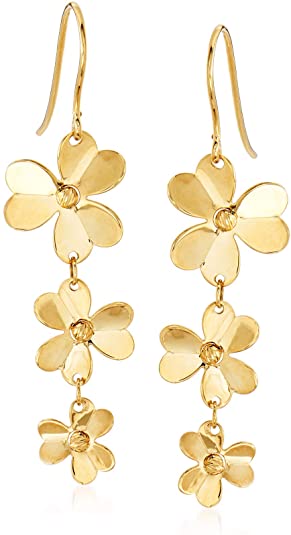 Italian 14kt Yellow Gold Floral Drop Earrings