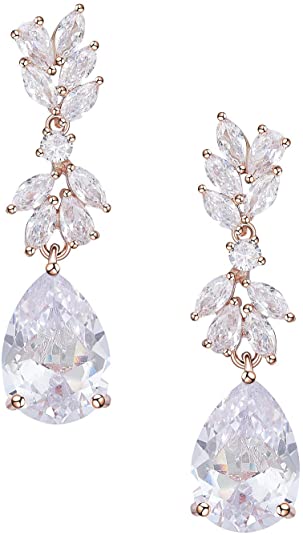 Teardrop Crystal Cubic Zirconia Bridal Drop Earrings