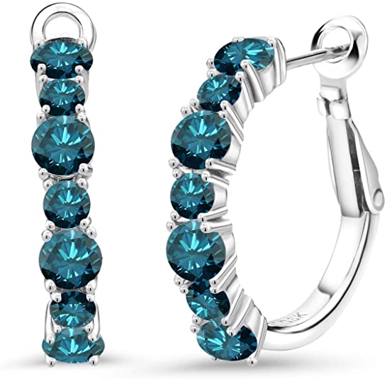 2.76 Ct Round Blue Diamond 925 Sterling Silver Earrings