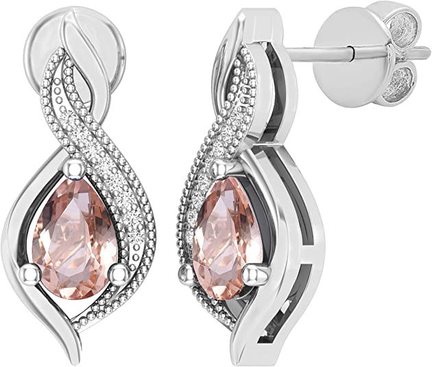 Pear Gemstone & Round White Diamond Swirl Teardrop Earrings