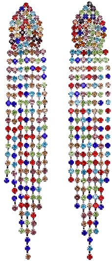 Love Heart Long Statement Tassel Earrings Crystal Rainbow