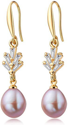 Pearl Dangle Hook Earrings Freshwater Cultured Pearl Wedding Drop Earrings