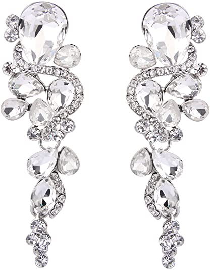 Women's Bohemian Crystal Wedding Teardrop Chandelier Long Dangle Earrings