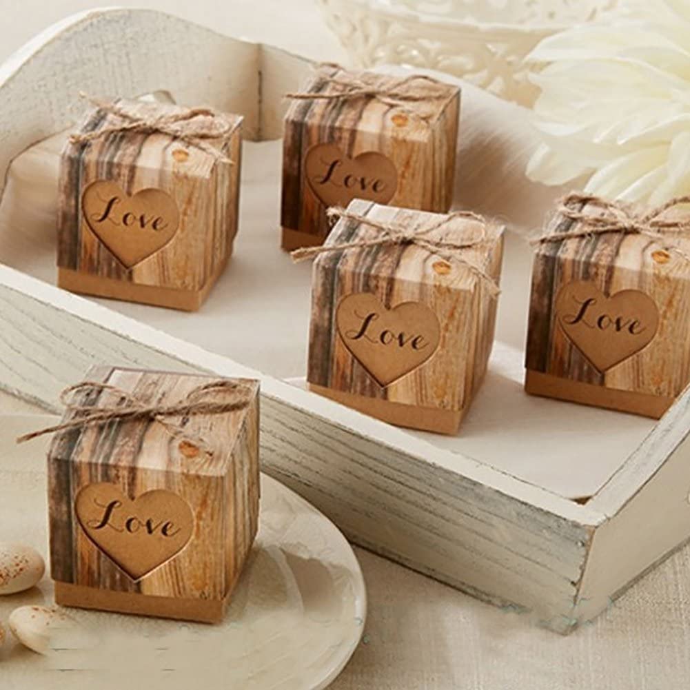 Rustic Looking Paper Boxes with Burlap Jute Twine for Wedding Favors