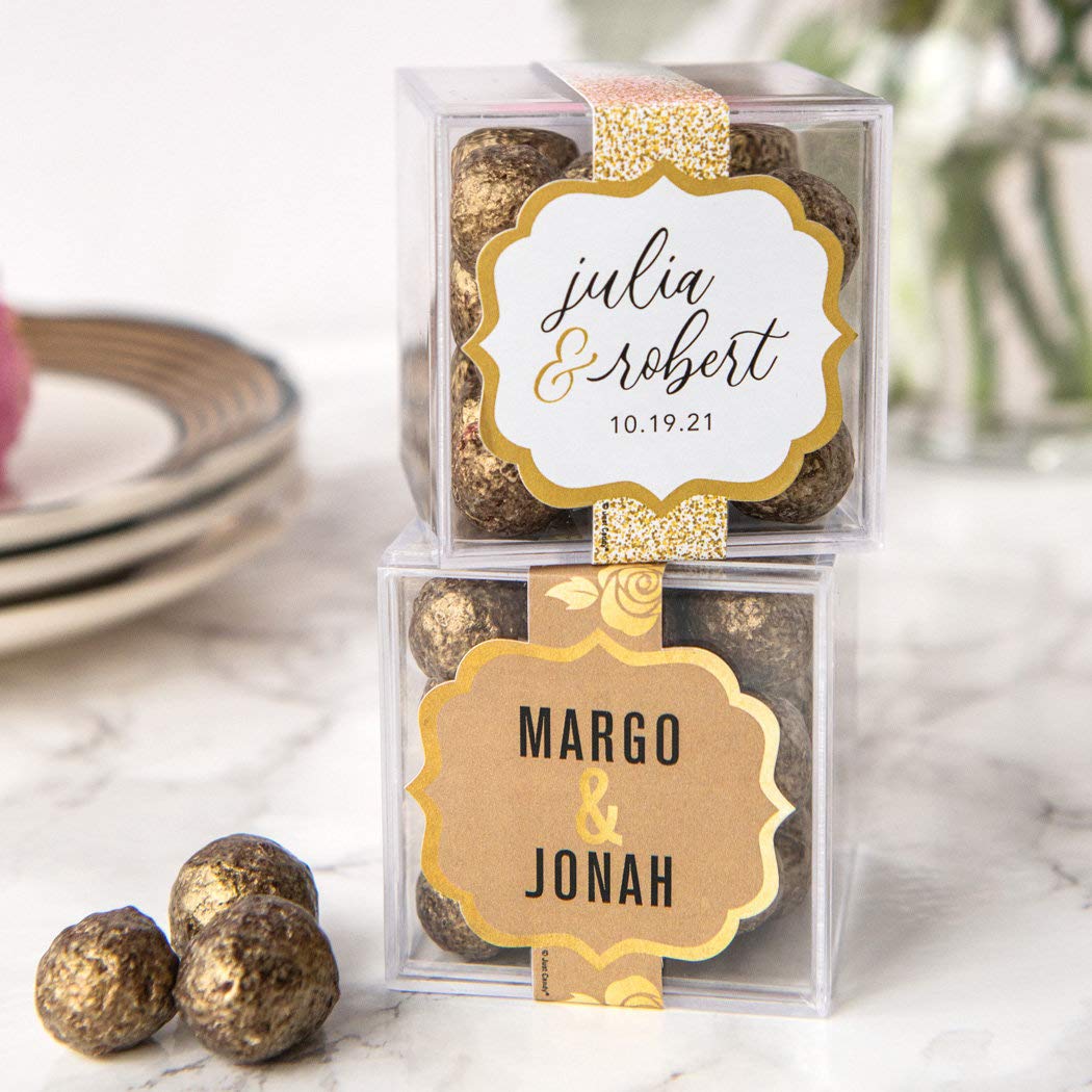Personalized Wedding candy favor cube (12 Pack) - Premium Sparkling Prosecco Cordials - Dark Chocolate