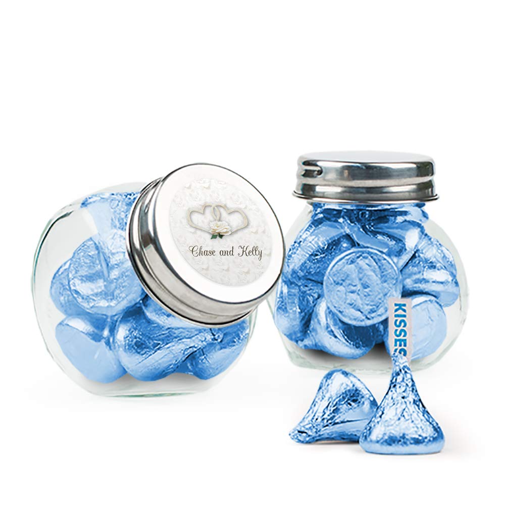 Wedding Favors - Personalized Mini Glass Jars with Hershey's Kisses