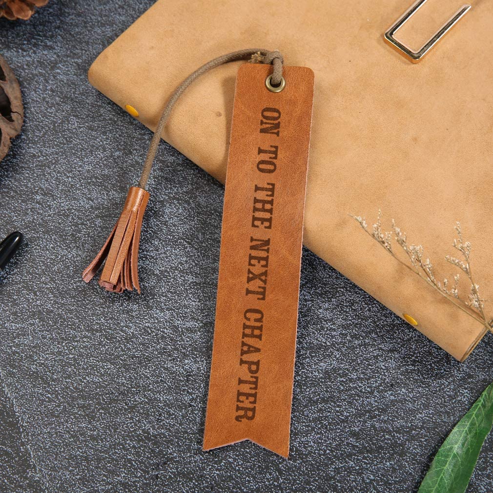 On to The Next Chapter Leather Bookmark Wedding Favor