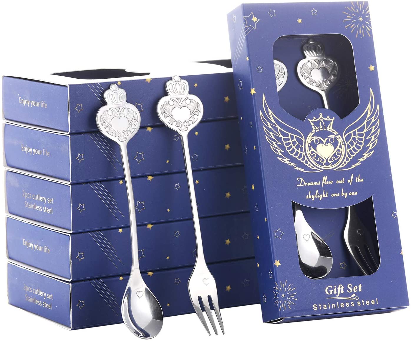 20 Pairs Silver Coffee Spoon and Fork Gift Set for Wedding Favors
