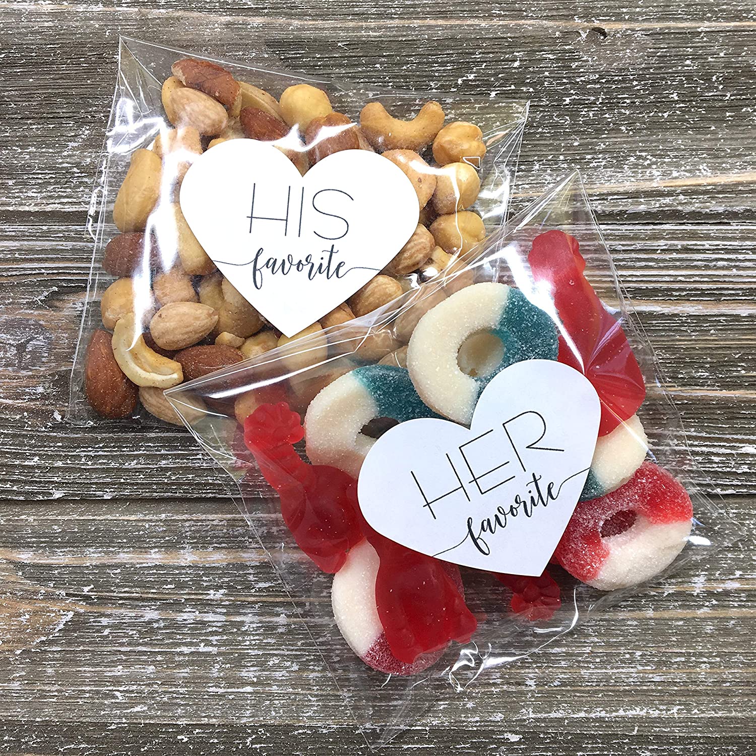 Wedding Favors - 30 Stickers, His/Her Favorite Clear Treat Bags