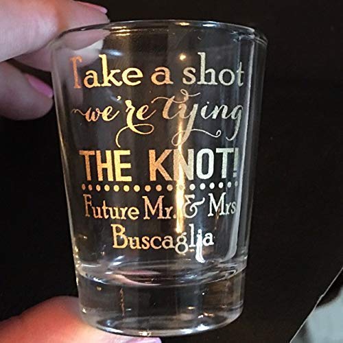 Personalized wedding favor shot glasses - take a shot we tied the knot