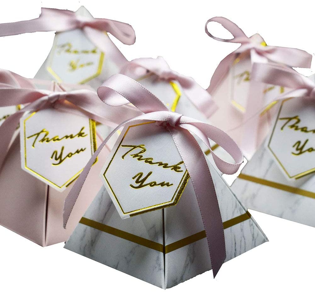 New Triangular Pyramid Marble Candy Box Wedding Favors and Gifts Boxes