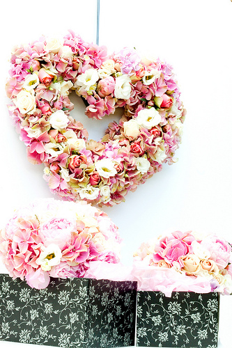 pink and yellow rose wedding bouquets and pink and yellow rose heart shaped decorative wreath