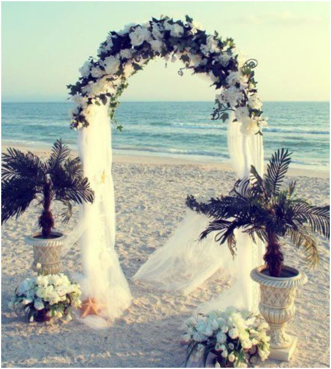 7.5 FT White Metal Arch for Wedding with a Garden Floral Decoration