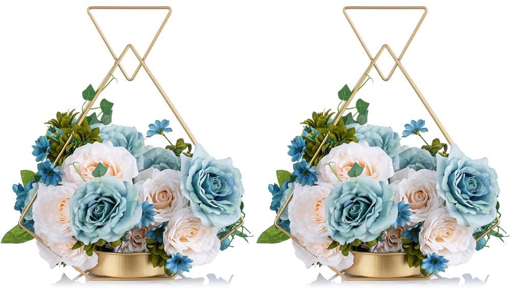 Wrought Iron Portable Hanging Gold Flower Vase for Wedding Decorations