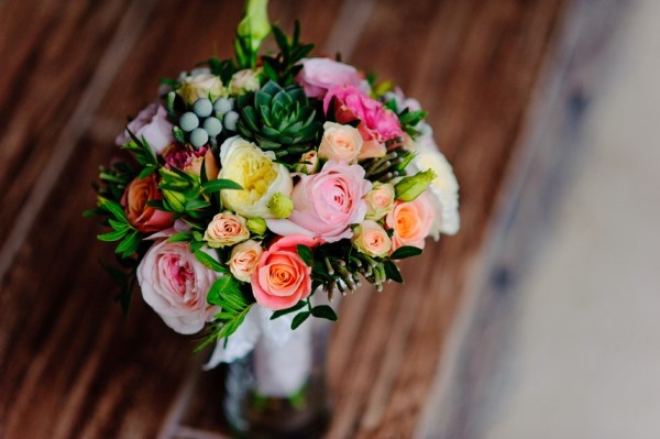 Gorgeous Pink, Yellow, Orange and Green Wedding Floral Arrangement