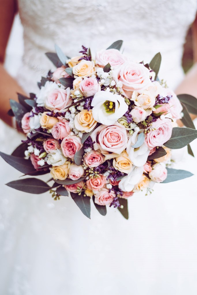 bride with beautiful wedding bouquet