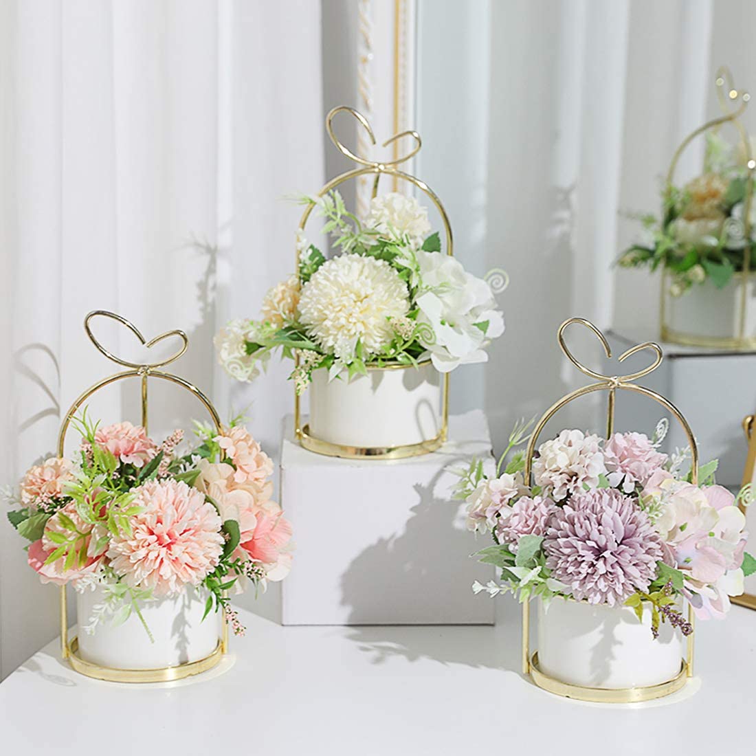 Artificial Hydrangea with Ceramic Vase Silk Chrysanthemum Mini Hanging Potted Plant