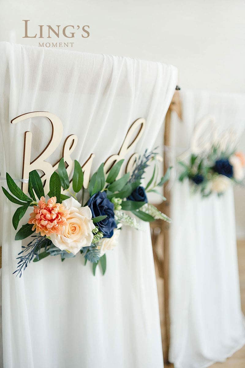 Deluxe Wedding Decoration Artificial Flowers Classic Navy Blue For DIY Wedding Flowers - Bride and Groom Floral Chair Decor