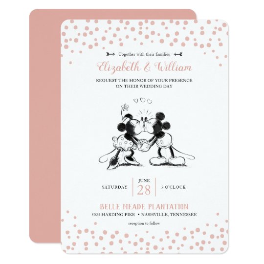 mickey and minnie wedding invitations, disney wedding invitation, Mickey & Minnie | Pink Confetti Wedding Invitation