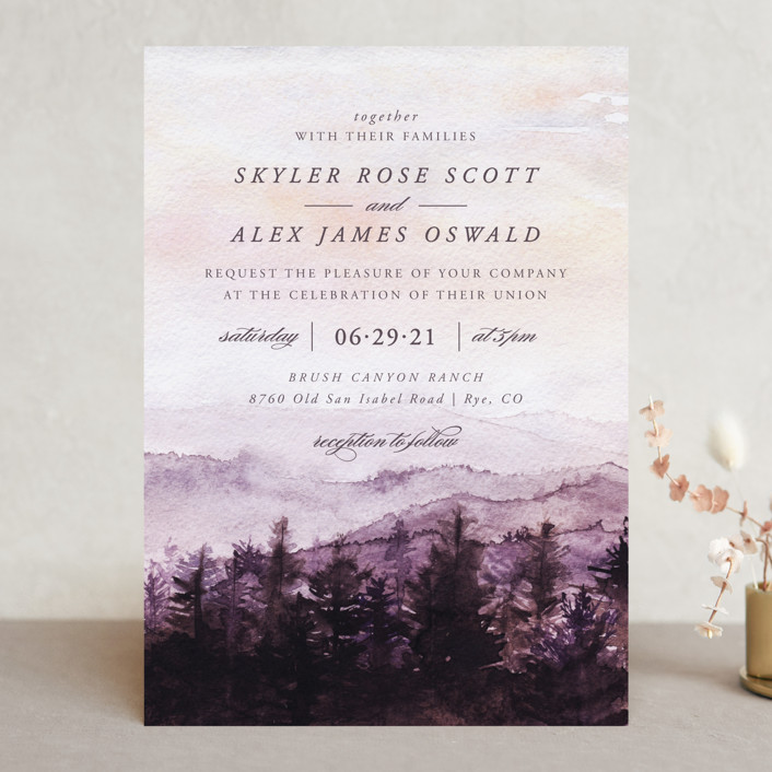 wedding invitations, Mountain and Dusk Wedding Invitations, purple wedding invitations, mountain wedding invitations, nature wedding invitations