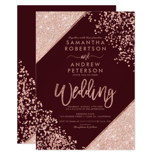 wedding invitations, rose gold wedding invitations, Rose gold glitter confetti chic burgundy wedding invitation, burgundy wedding invitations