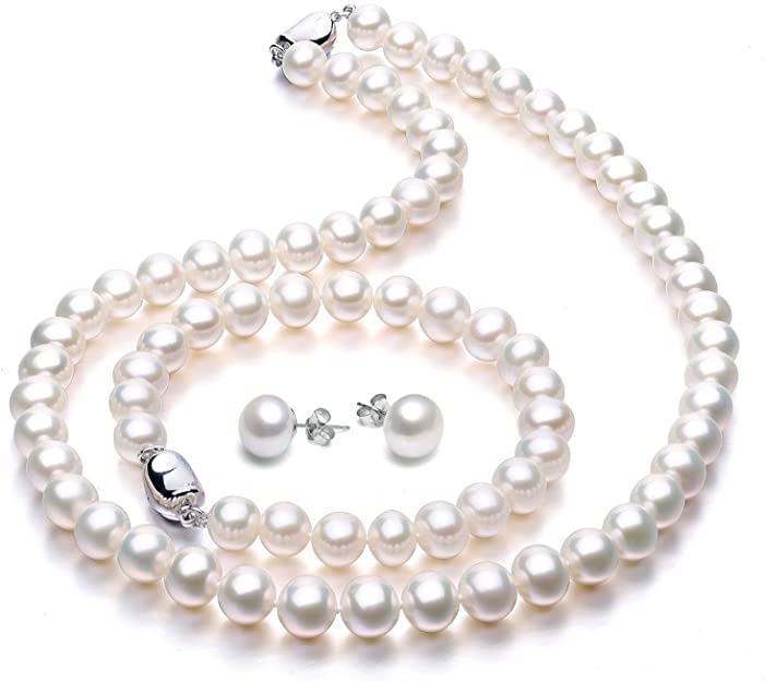 Freshwater Cultured Pearl Necklace Set Includes Stunning Bracelet and Stud Earrings