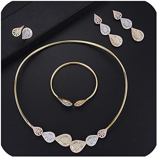 Luxury Water Drop Cubic Zirconia Metallic Toned Jewelry Sets