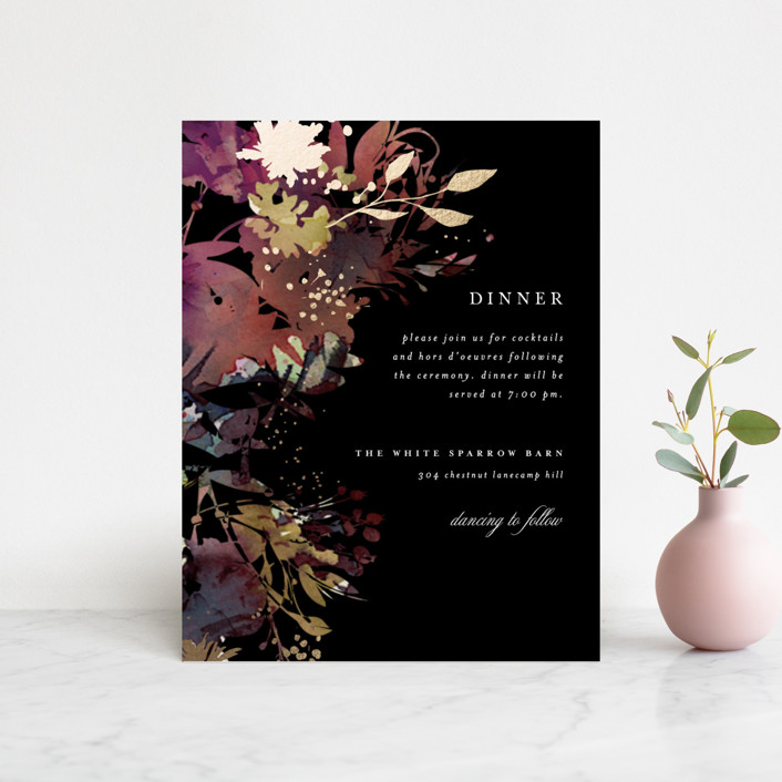 wedding reception invitations, wedding reception cards, wedding reception stationery, Black Floral Wedding Reception Card