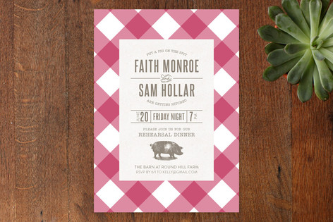 wedding rehearsal, wedding rehearsal dinner, wedding rehearsal dinner invitations, gingham rehearsal dinner invitation, pink rehearsal dinner invitation