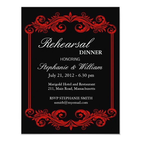 wedding rehearsal dinner invitations, Black and Red Swirl Rehearsal Dinner Invitation, red and black rehearsal dinner invitations