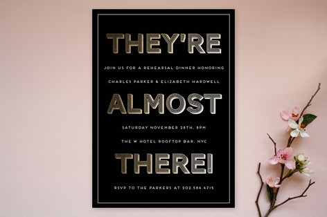 wedding rehearsal, wedding rehearsal dinner, wedding rehearsal dinner invitations, almost married, black modern rehearsal dinner invitation
