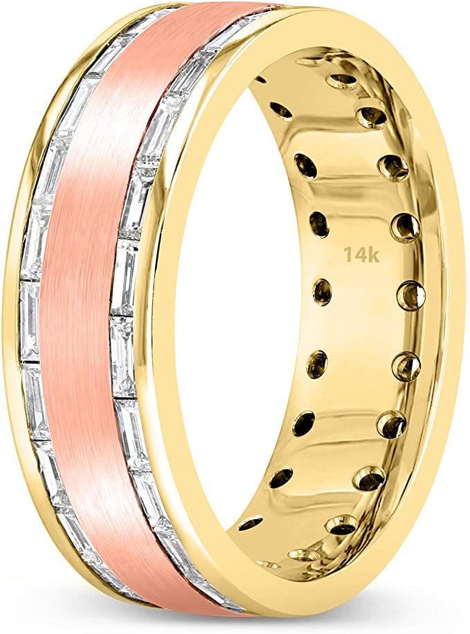 wedding rings, wedding bands, wedding ring ideas, wedding band ideas, Baguette Diamond Wedding Bands -14K Solid Two Tone Gold Ring