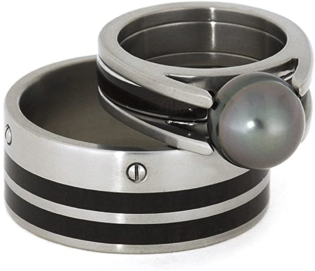 wedding rings, wedding bands, wedding ring ideas, wedding band ideas, Ziricote Wood Titanium Wedding Band, Bridal Set