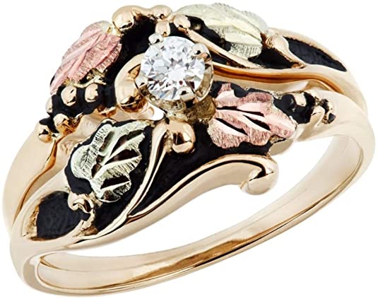 10k Yellow Gold Antiqued Diamond Black Hills Gold Engagement Wedding Ring Set, wedding rings, wedding bands, wedding ring ideas, wedding band ideas