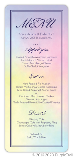 wedding menu card, rainbow wedding menu, rainbow wedding menu card