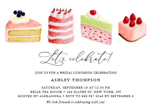 bridal luncheon invitations, let their be cake bridal luncheon, bridal luncheon invite