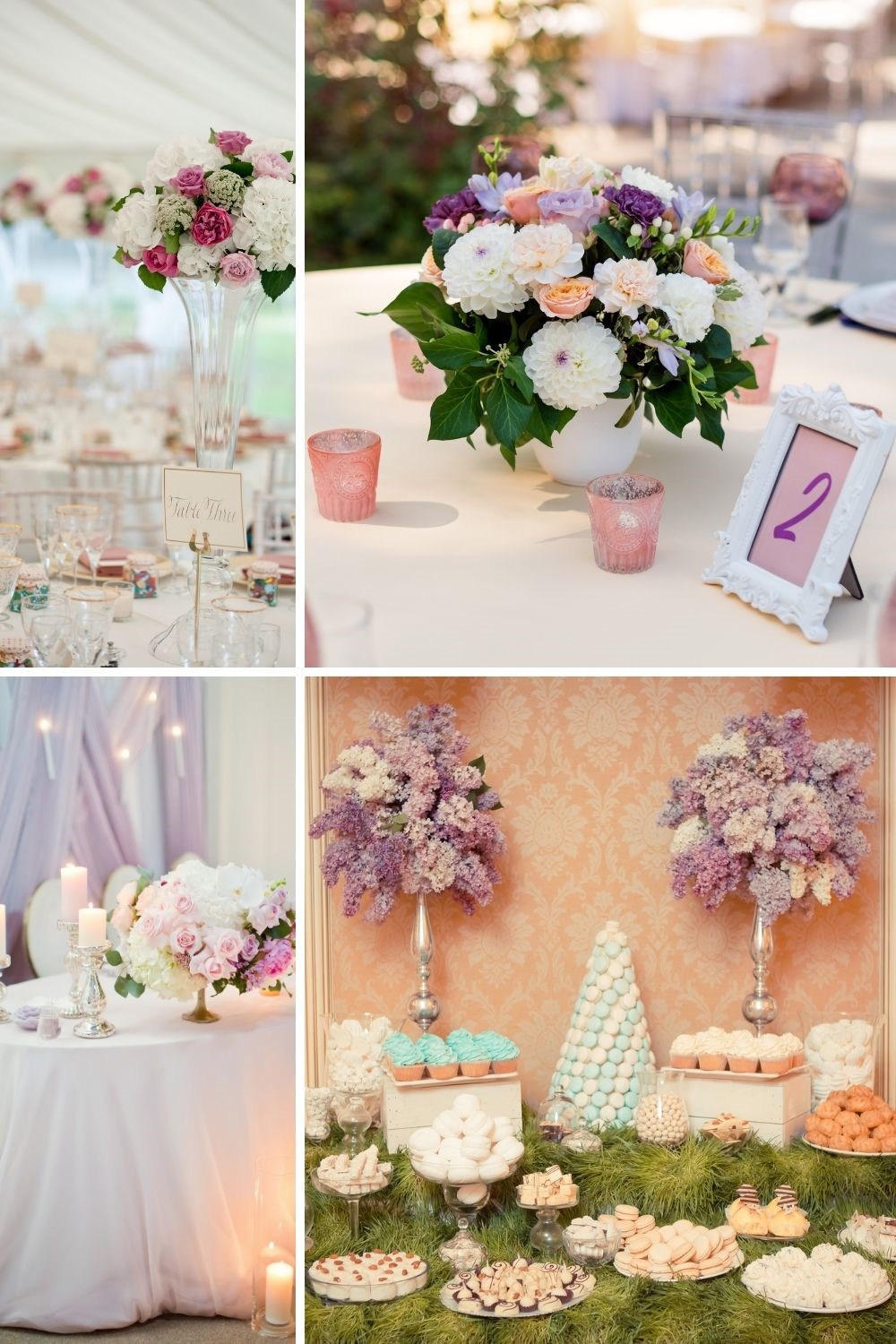 Collage of ways to use flowers at your wedding tables
