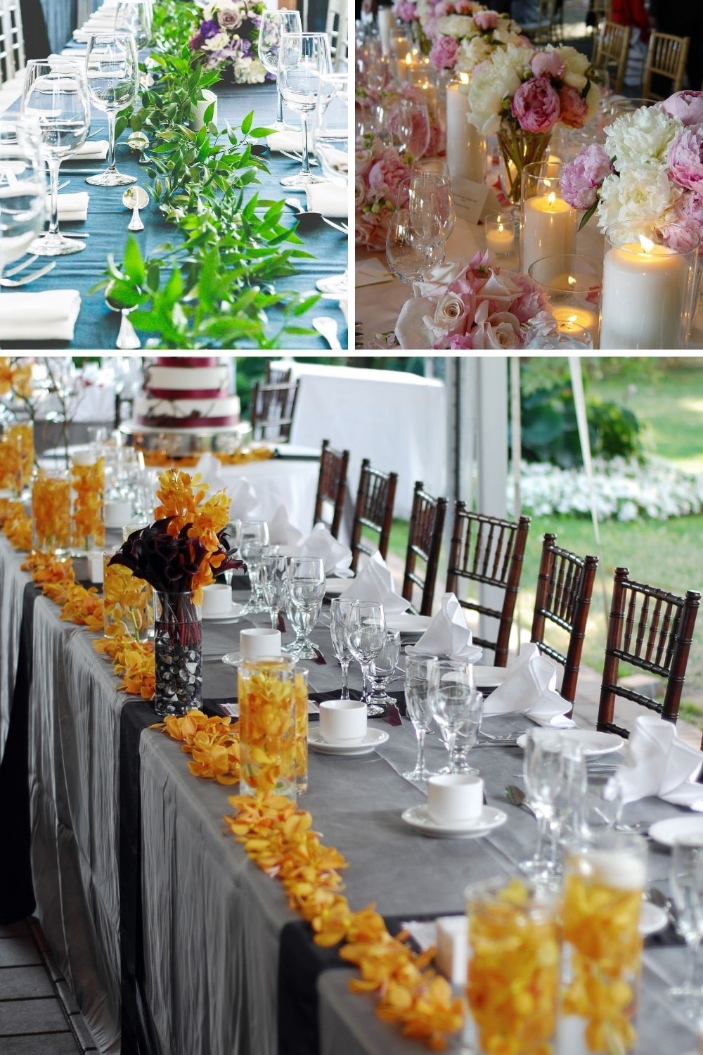 Wedding Head Table Collage - 3 Different Examples of How to use flowers and decorations for your wedding head table
