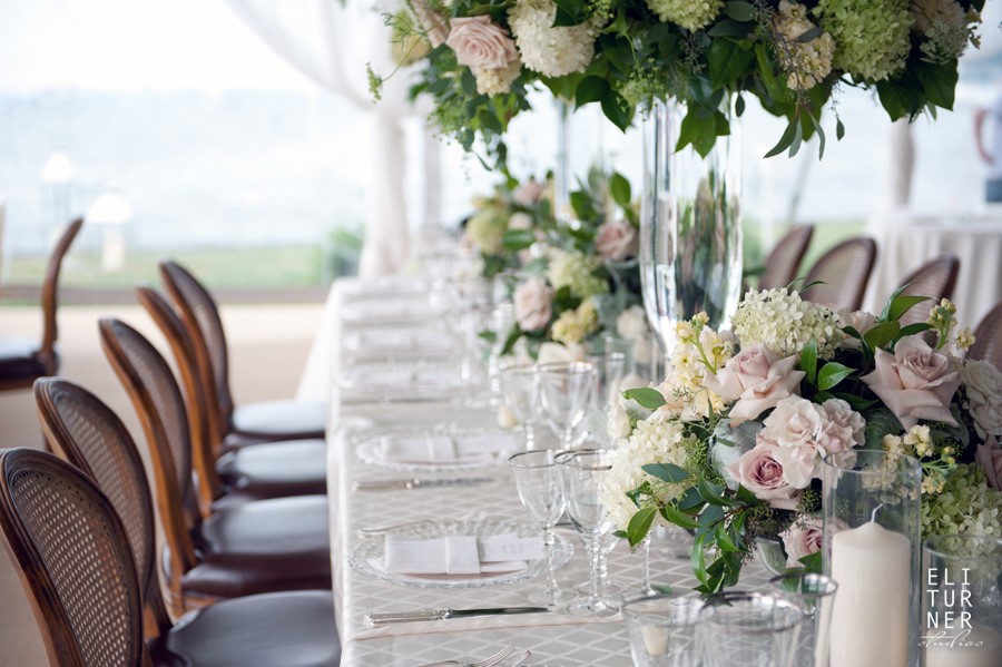 Gorgeous Wedding Head Table With Lush Floral decorations of blush pink, white and green