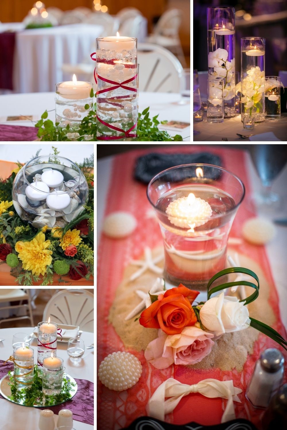 Photos on how to use floating candles in your wedding centerpieces