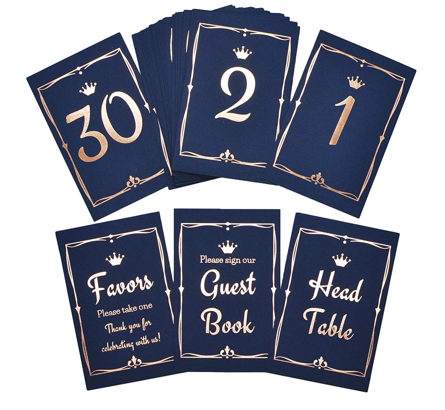 Eggblu Wedding Table Numbers Plus 3 Useful Card Signs for Head Table, Guest Book Table, and Favors Table