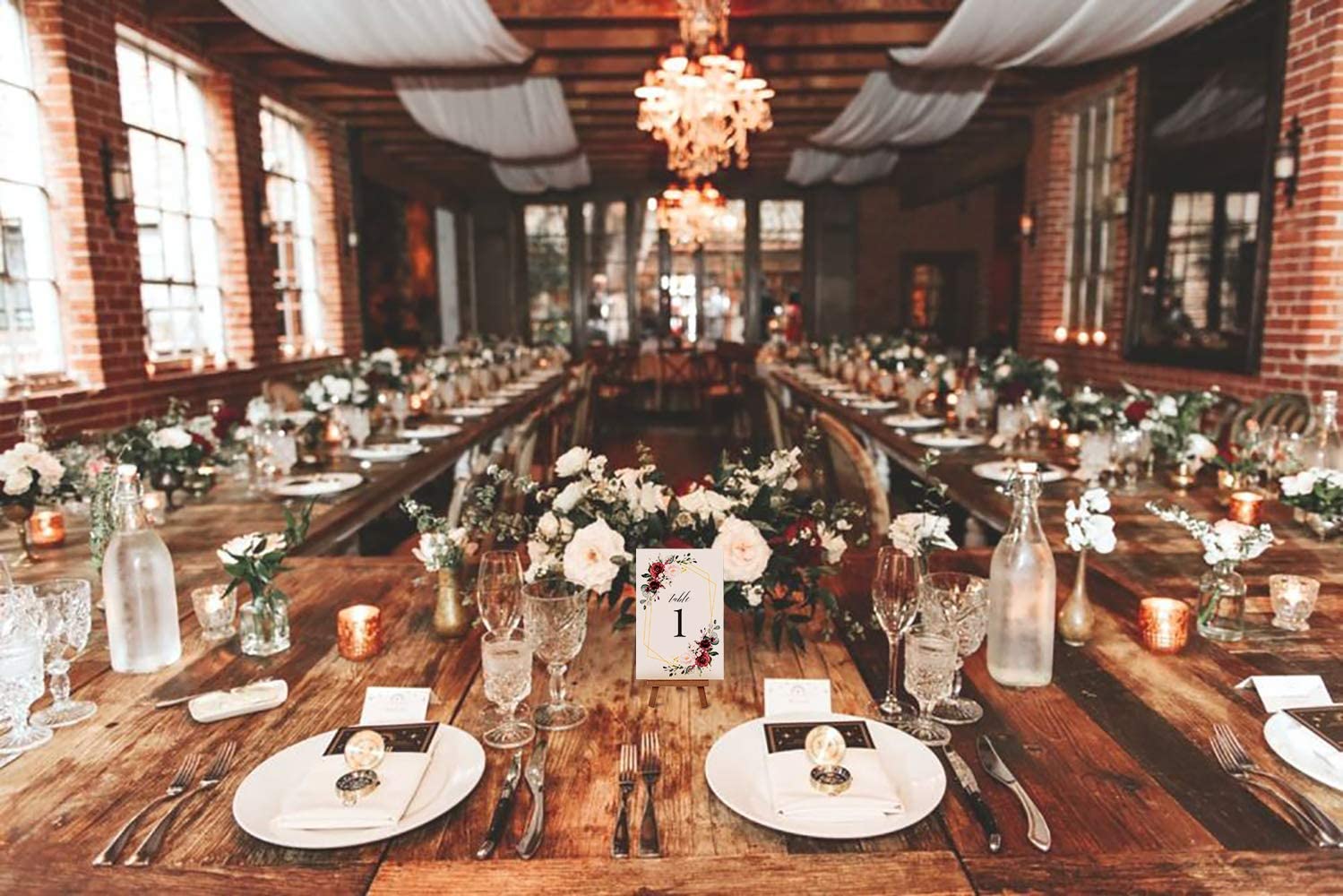 Burgundy Floral Design Wedding Table Numbers