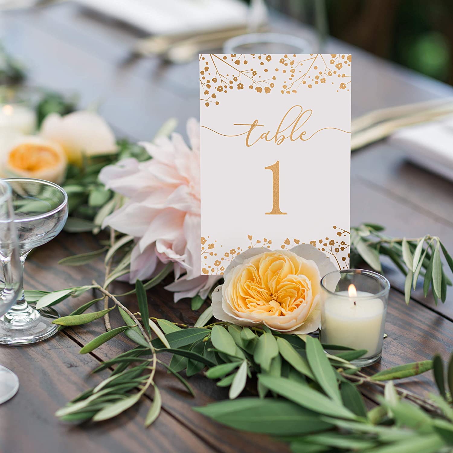 Gold Floral Table Number Cards