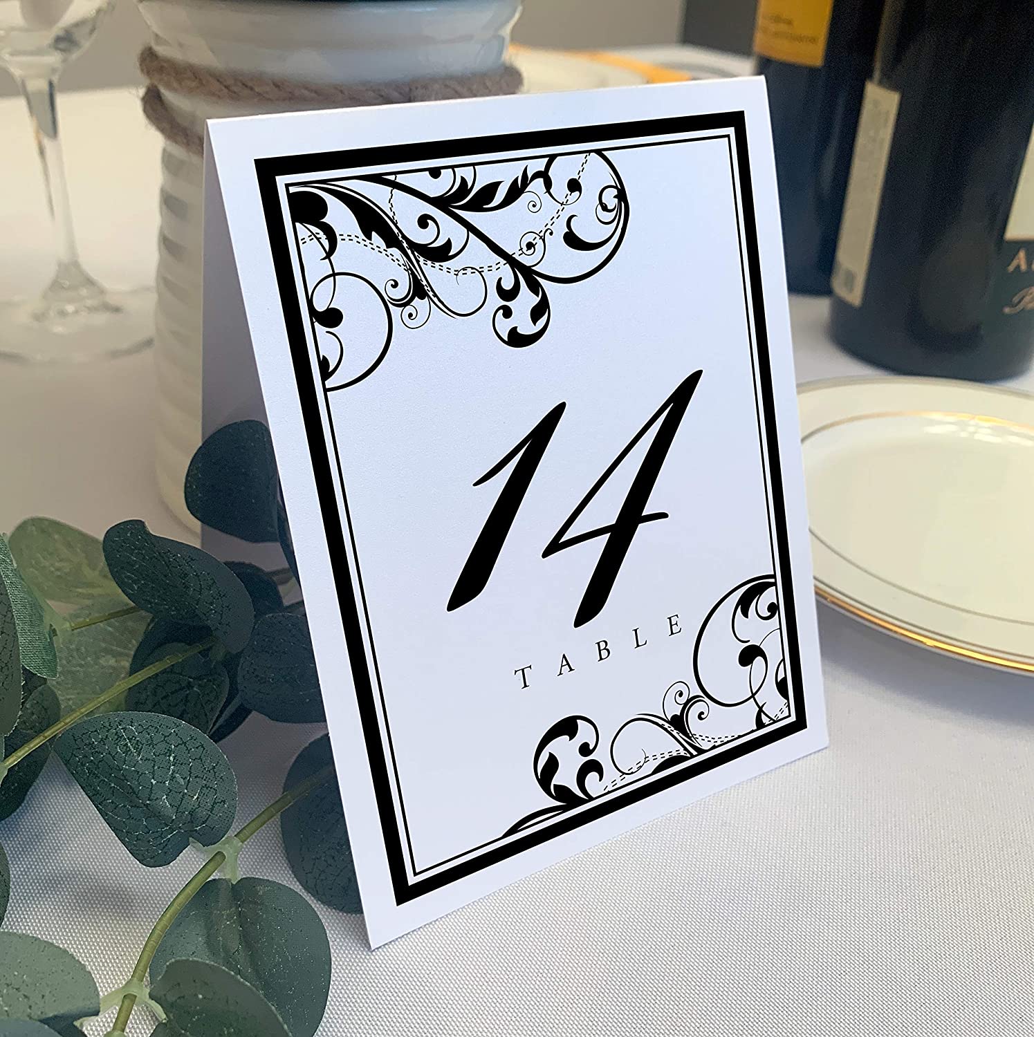 Black and White Vintage Swirl Wedding Table Numbers
