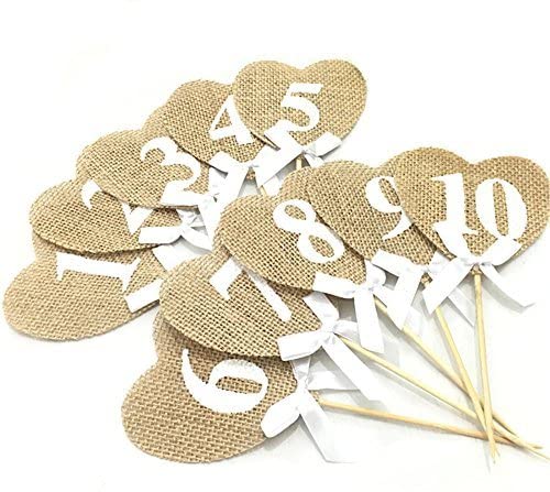 Burlap Hearts Flags Wedding Table Numbers