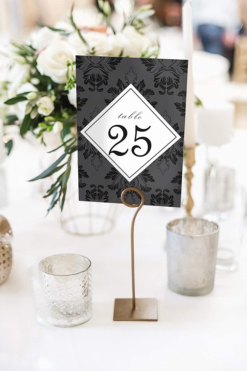 Black and White Floral and Rustic Wedding Table Numbers