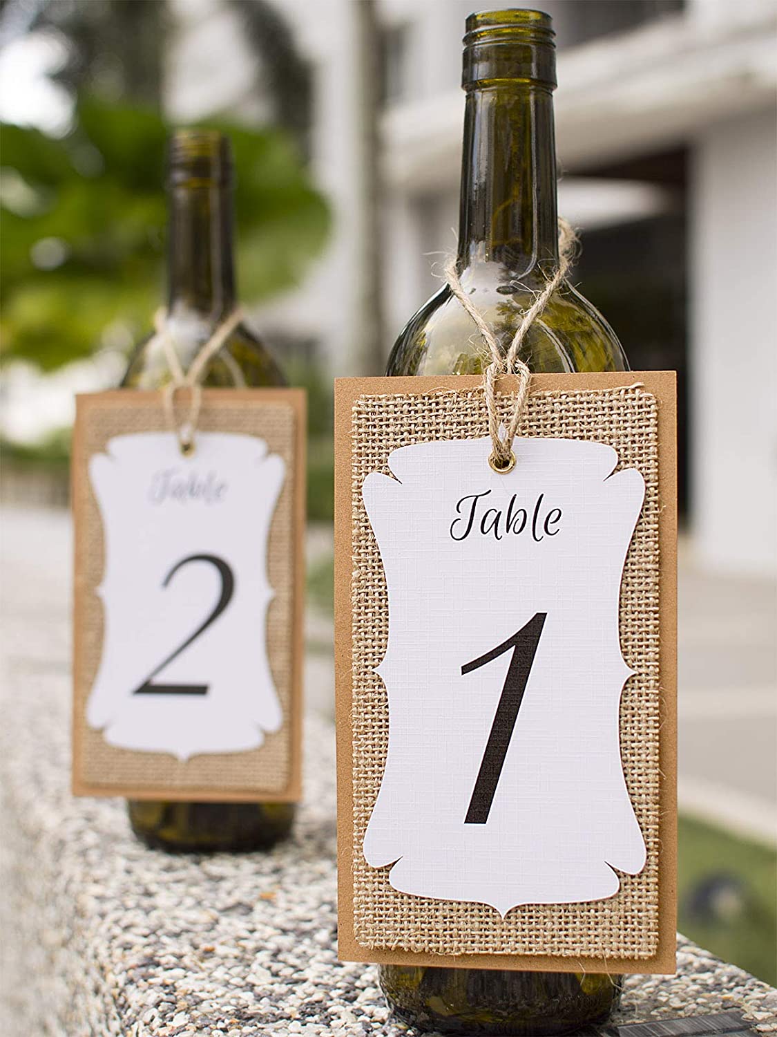 Handmade Table Number White Burlap Triple Layer Wine Bottle Table Numbers