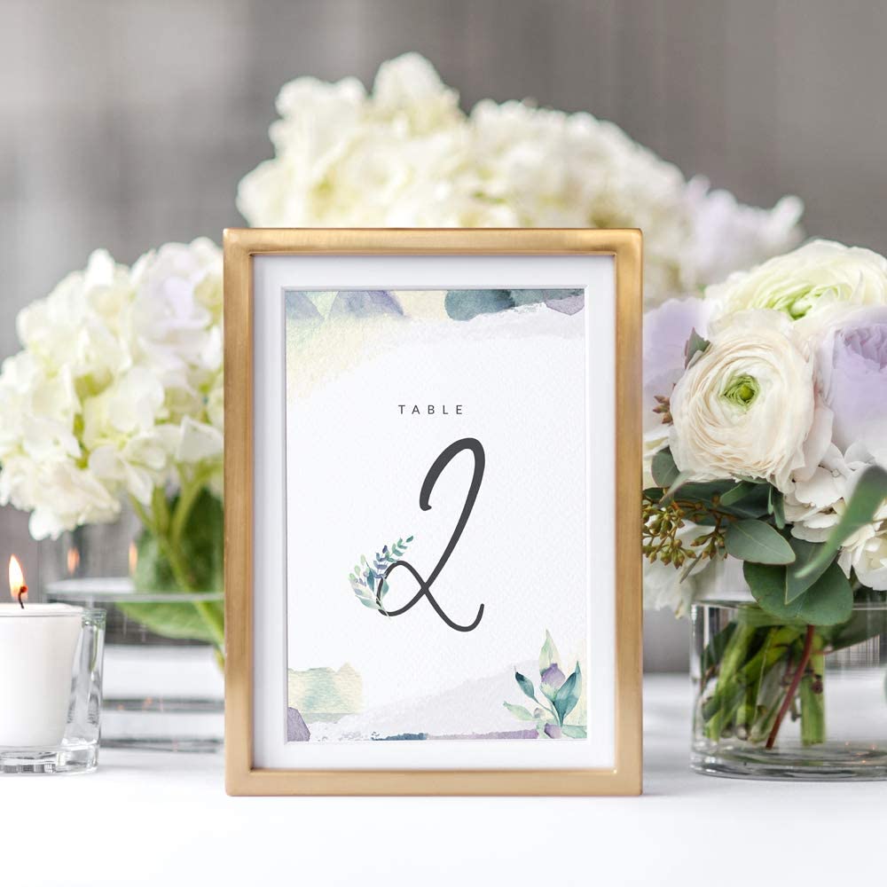 Greenery Wedding Table Numbers With Lavender Watercolors